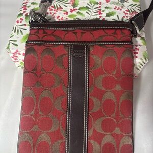 Coach Signature Red and Brown Crossbody Bag | Comfortable Strap |